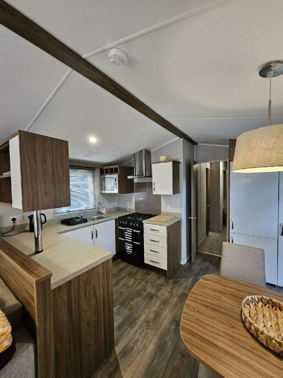 Fridge, microwave, toaster, cookware/dishes/utensils