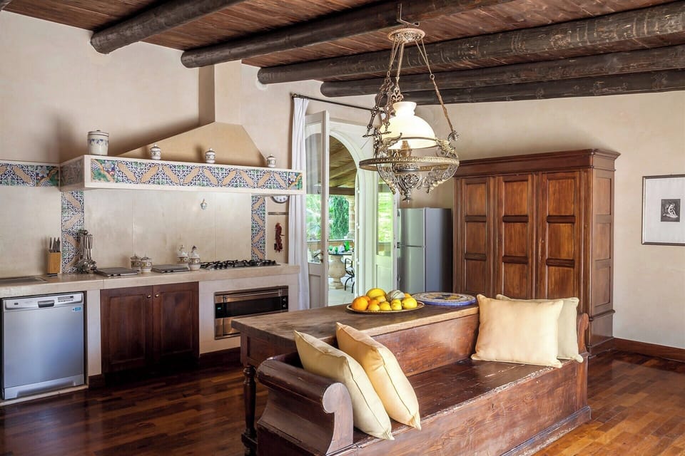 The large, well-equipped kitchen.