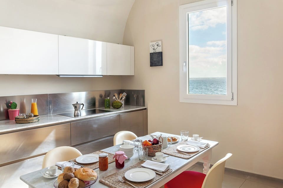 The kitchen has great views out to sea.