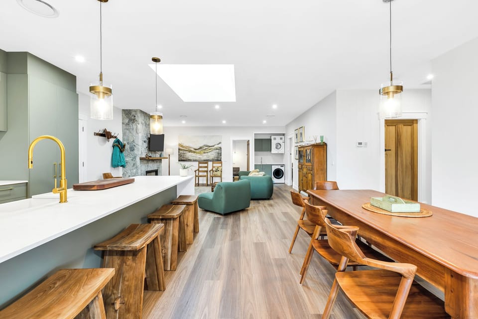 view from kitchen dining area towards open plan lounge/living room