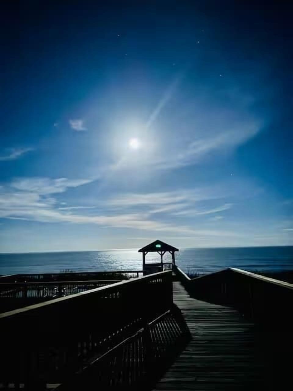 Ocean and Gazebo View under Moonlight