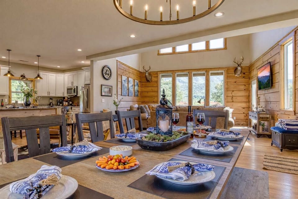 Open-concept design allows effortless flow between the dining room, kitchen, and living spaces.