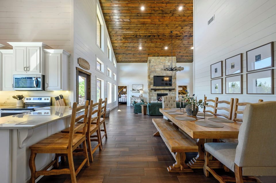 The dining room is open to the kitchen and family room