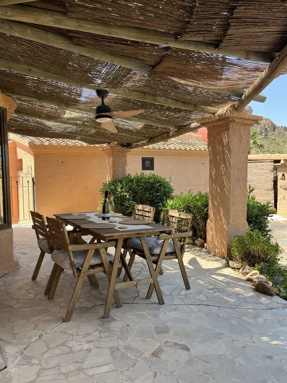 Shaded terrace with mountain views