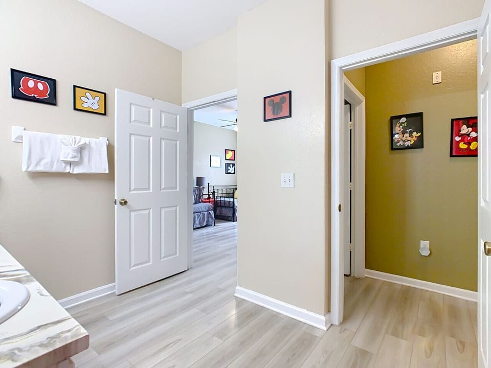 Hallway with cheerful Disney wall art