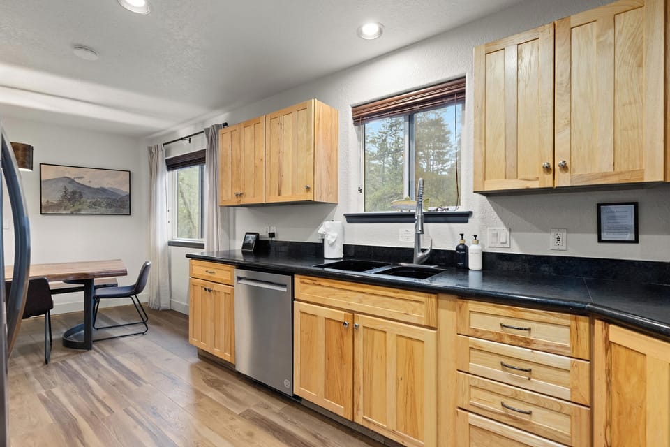 A chef’s dream! Fully stocked with high-quality pots, pans, dishes, and kitchen essentials for cooking large family meals.