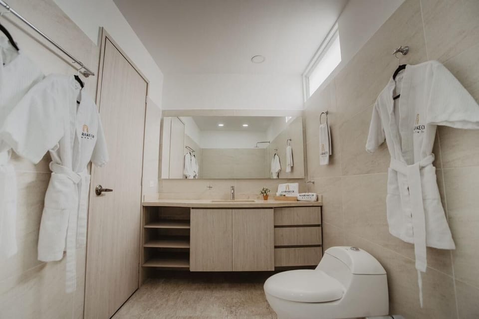 Shower, towels, soap, shampoo