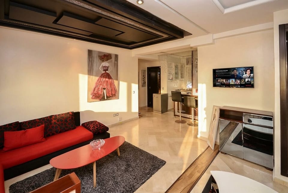 Modern Living Room with Red Sofa