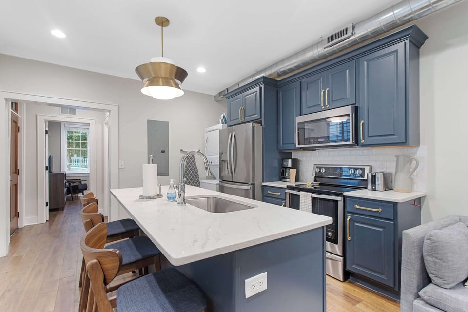 Enjoy extra dining space at the kitchen island with bar seating for three.