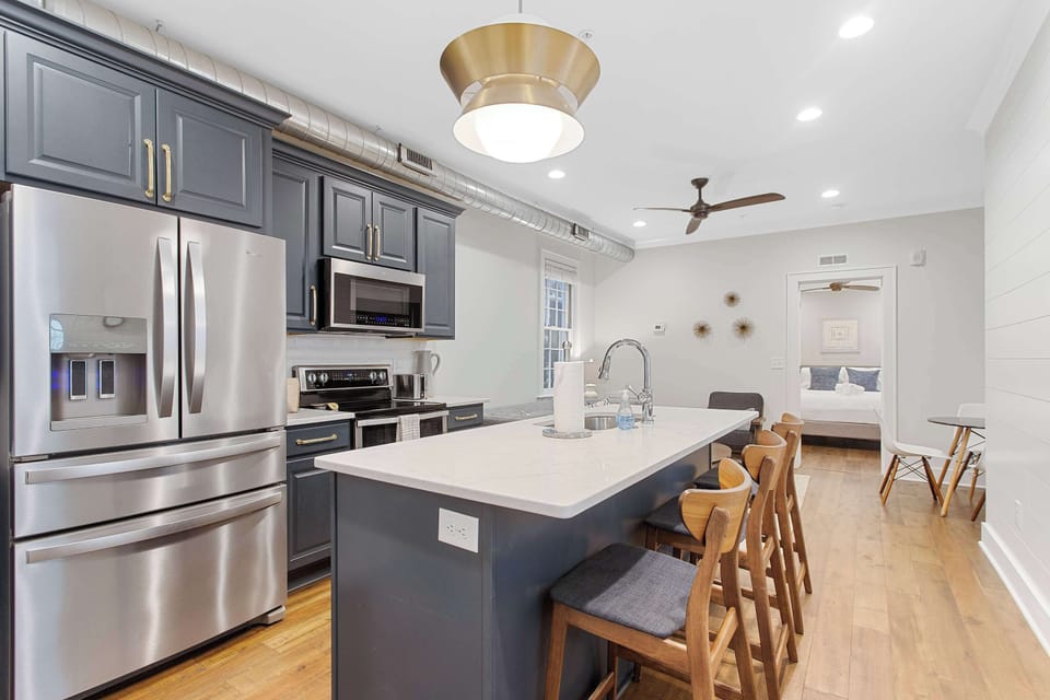 Enjoy extra dining space at the kitchen island with bar seating for three.