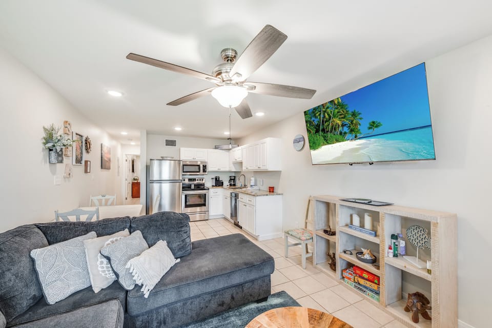 Relax in your bright, open-concept space where the kitchen and living room flow together perfectly for memorable vacation moments.