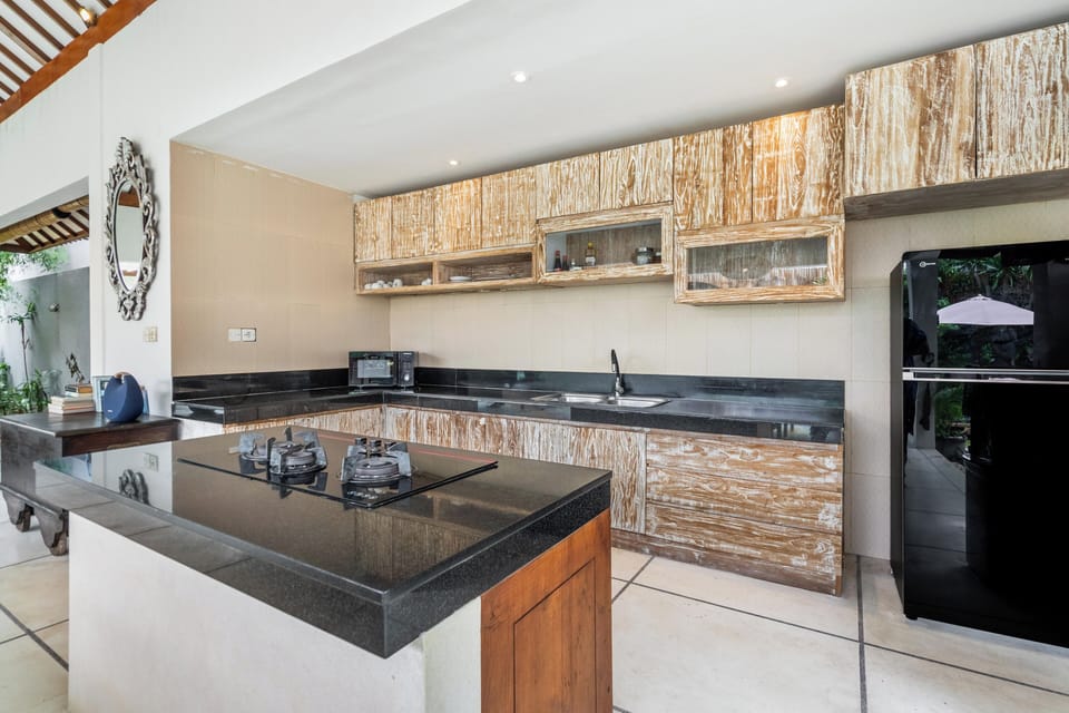 Family Villa, 3 Bedrooms, Non Smoking | Private kitchen | Fridge, microwave, highchair, cookware/dishes/utensils