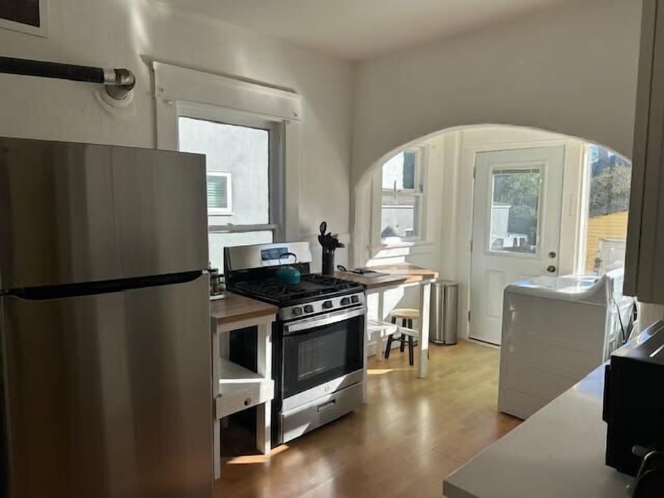 Kitchen with stainless steel appliances