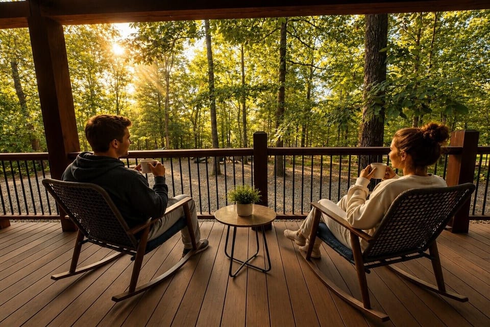 Relax with morning coffee on the peaceful covered deck
