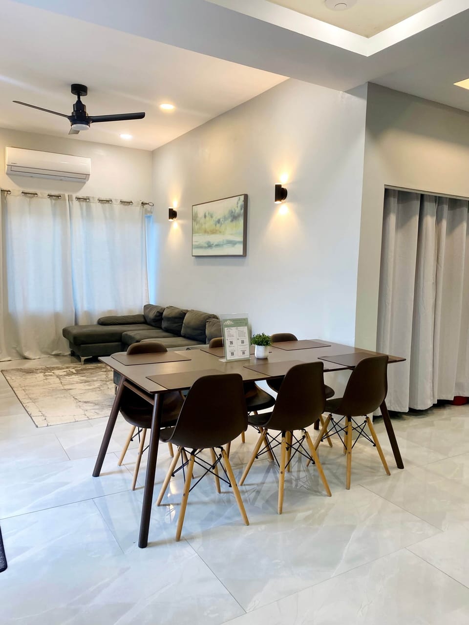 Dining table with living room view