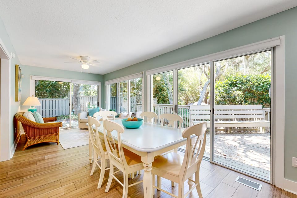 Dine in this bright, sun-filled space with large windows and tranquil outdoor views—perfect for family meals or morning coffee.