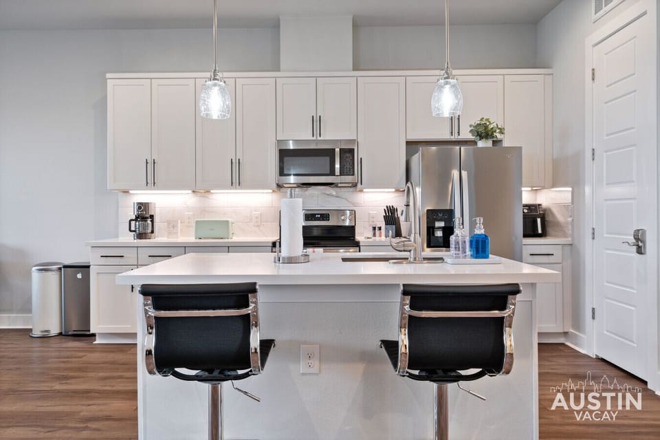 Kitchen island seating perfect for morning coffee.