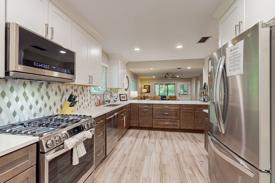 Fully equipped kitchen with appliances—ideal for extended stays and family meals.