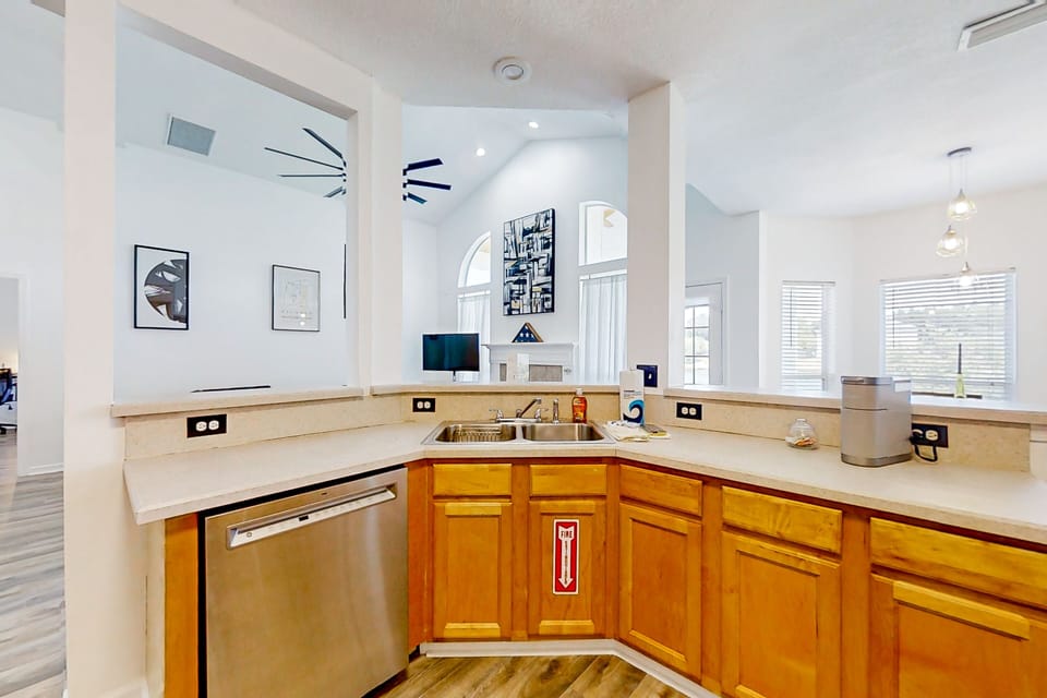 Fully equipped kitchen with appliances—ideal for extended stays and family meals.