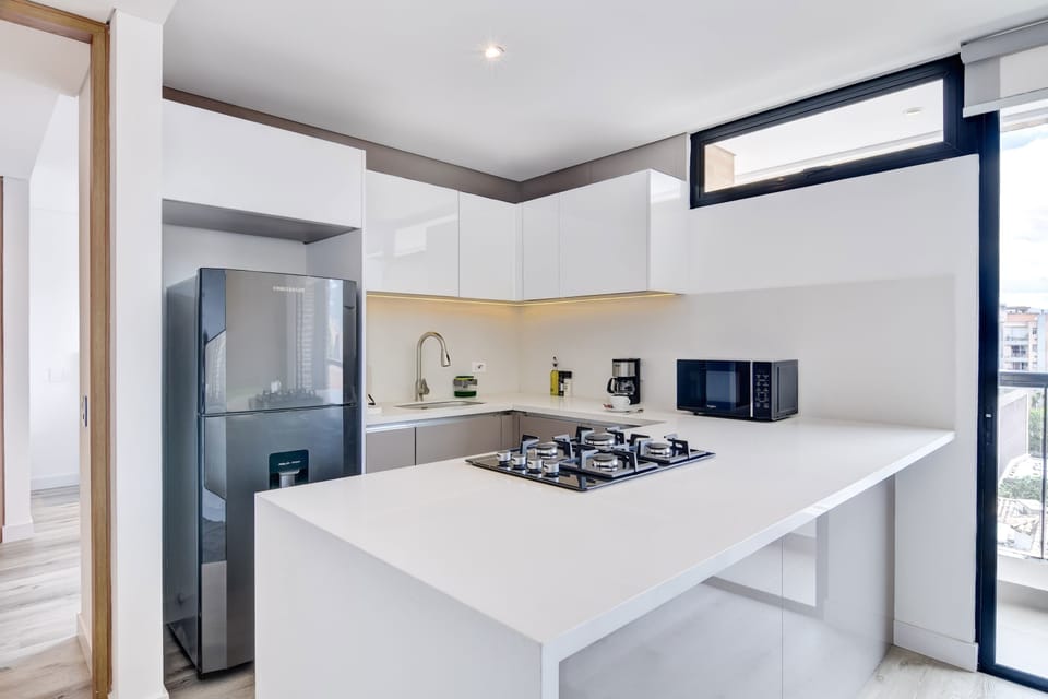 Modern kitchen with built-in stove