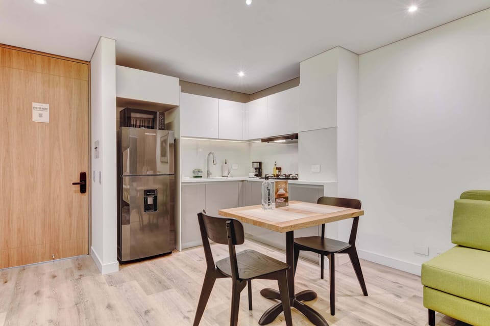 Dining table with modern lighting
