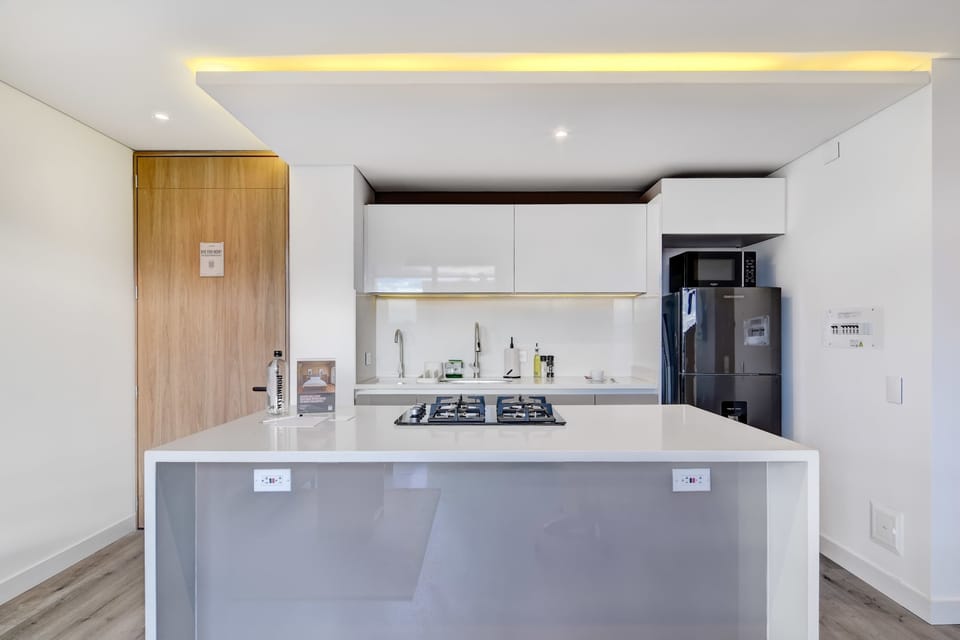 Modern kitchen with stainless steel appliances