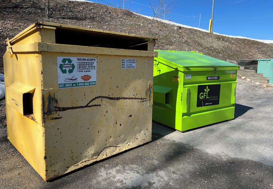 Recycling and Garbage in the main parking lot.