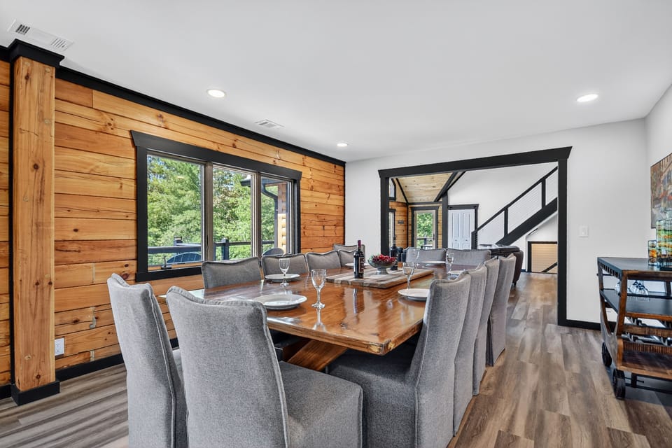 Luxury dining area invites guests to share laughter, stories, and holiday feasts in true North Georgia style