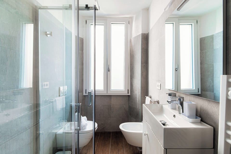 Deluxe Studio, Partial Lake View | Bathroom | Shower, hair dryer, towels, soap