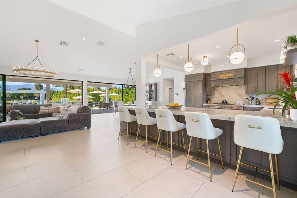 Open flow living and ample seating at the kitchen counter