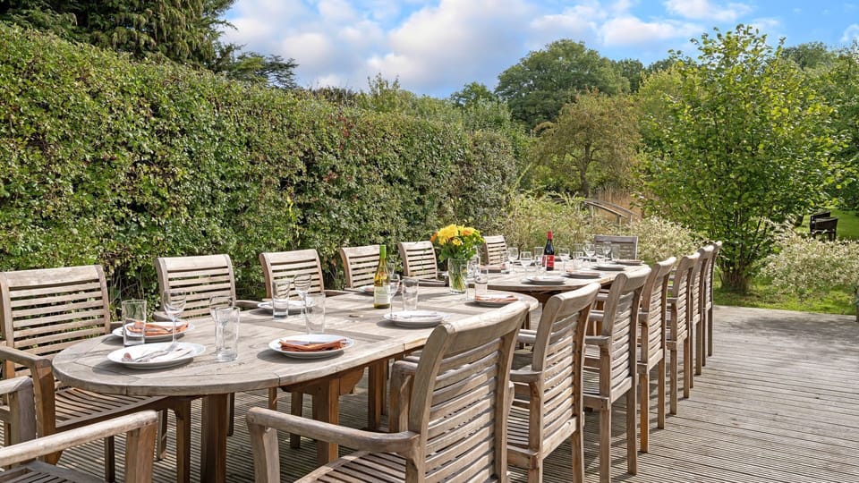 The fabulous terrace dining area seats sixteen.