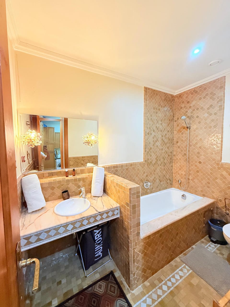 Full bathroom with bathtub and shower