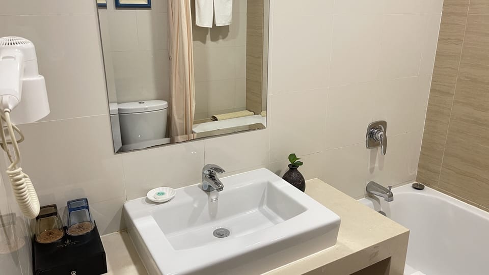 Combined shower/tub, deep soaking tub, rainfall showerhead