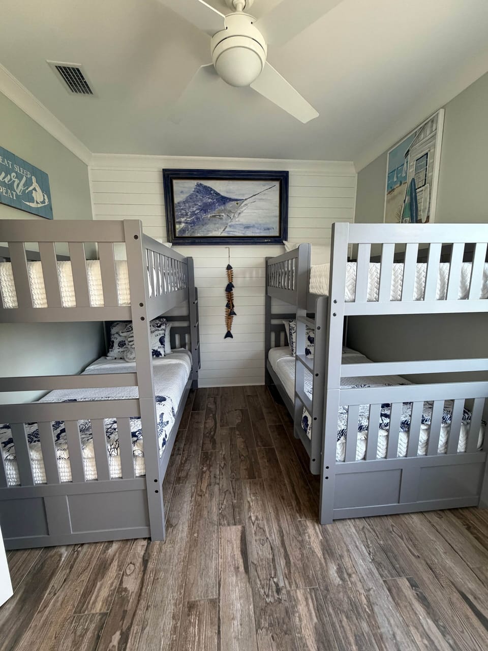 Guest bunk room with two bunk beds that sleeps 4. 