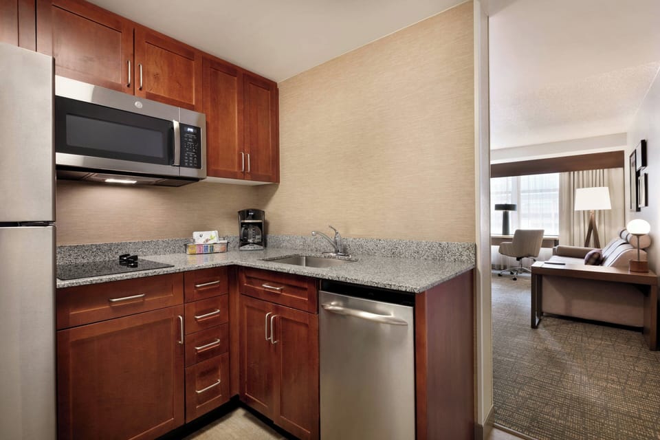 Studio, 1 King Bed with Sofa bed | Private kitchen | Fridge, microwave, stovetop, dishwasher