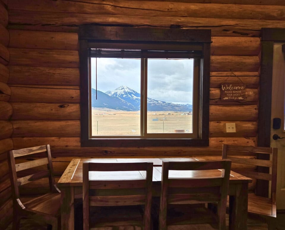 Dining area with mountain views