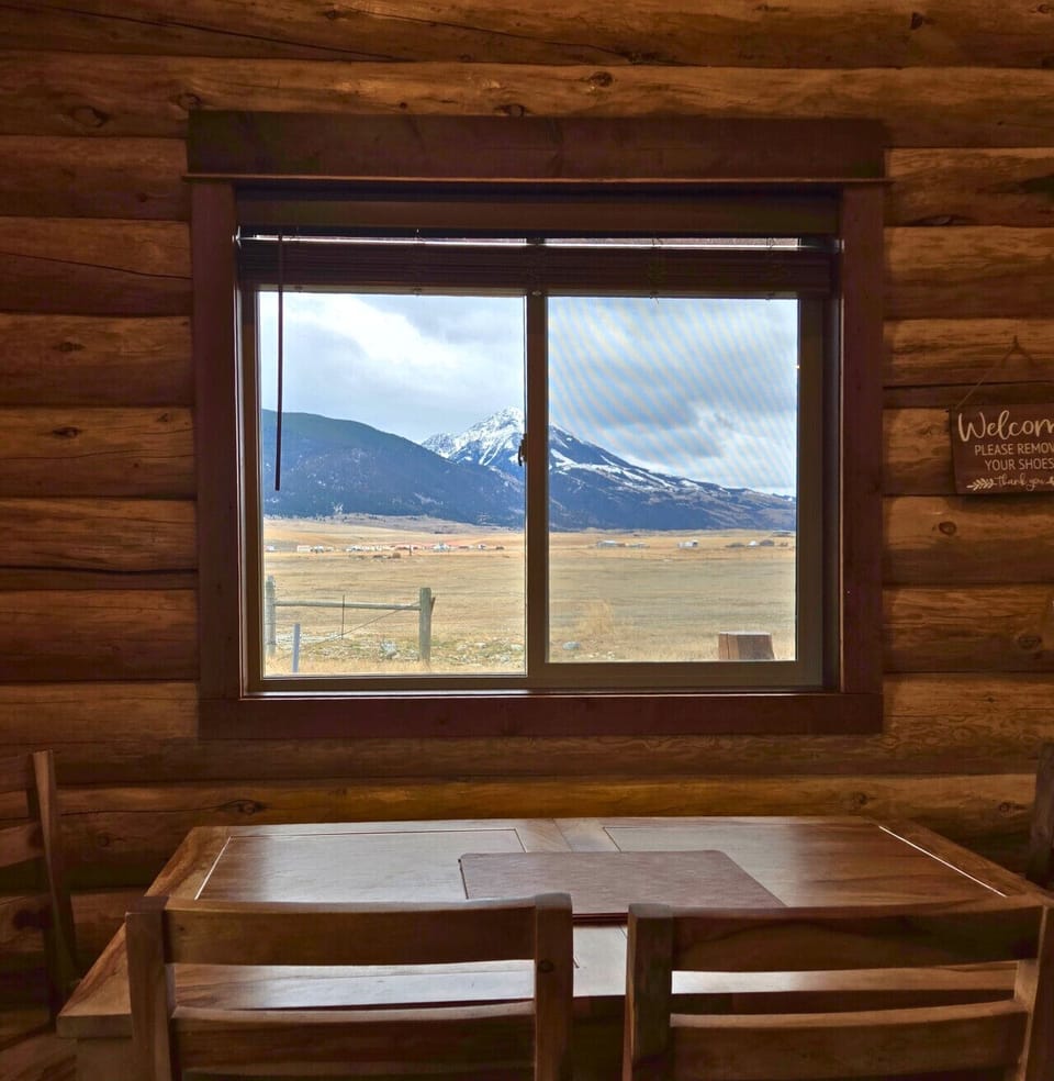 Dining area with mountain view