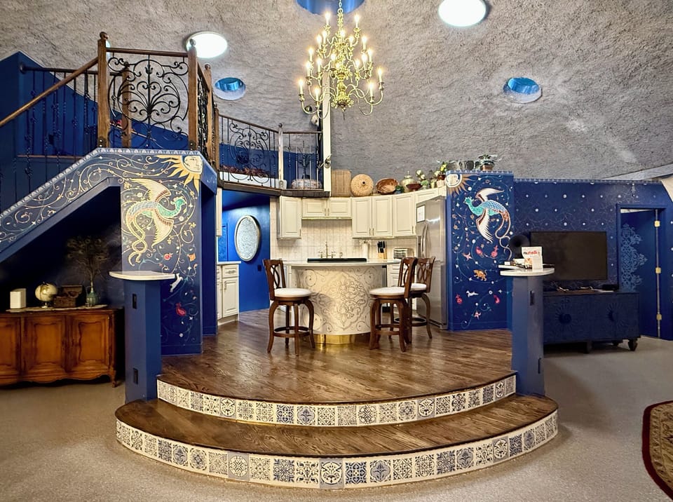 Elevated kitchen is in the center of the house.