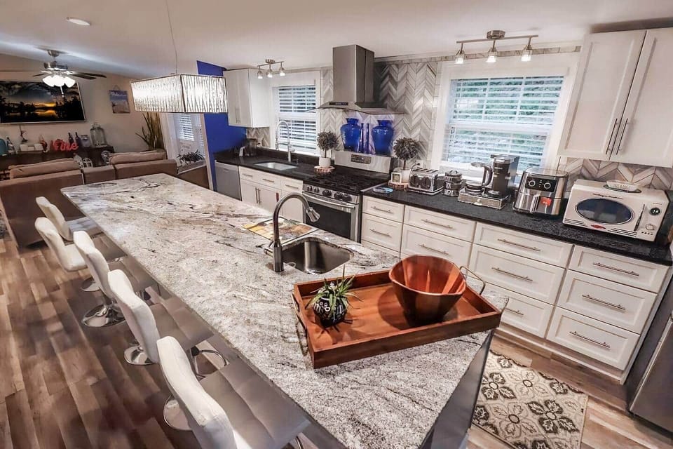 The gorgeous Hamptons-style kitchen comes fully equipped with all the essentials