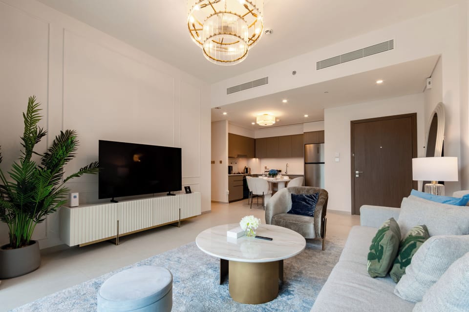 Luxury Apartment, Balcony, City View | Living area | 55-inch Smart TV with digital channels