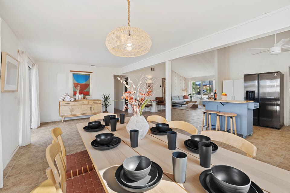 Beautifully set for intimate dinners or lively group feasts.