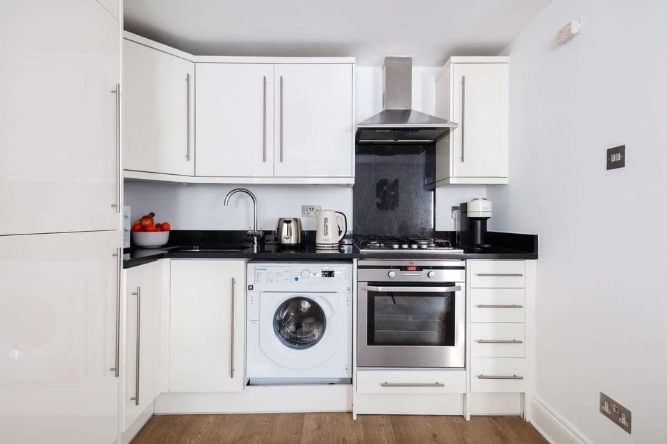 The kitchen is fully equipped to prepare a simple meal 