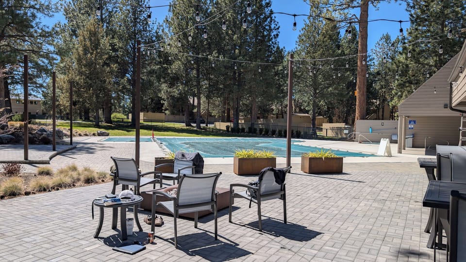 There's a Seasonal outdoor pool and year round outdoor Hot Tub