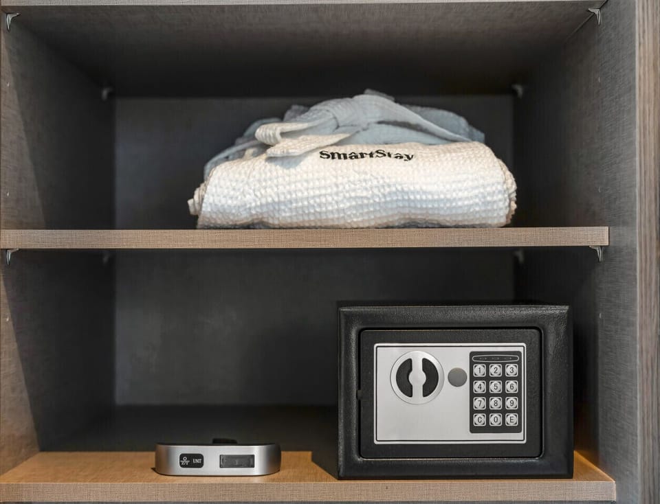Safe and weighing scale conveniently located in the wardrobe
