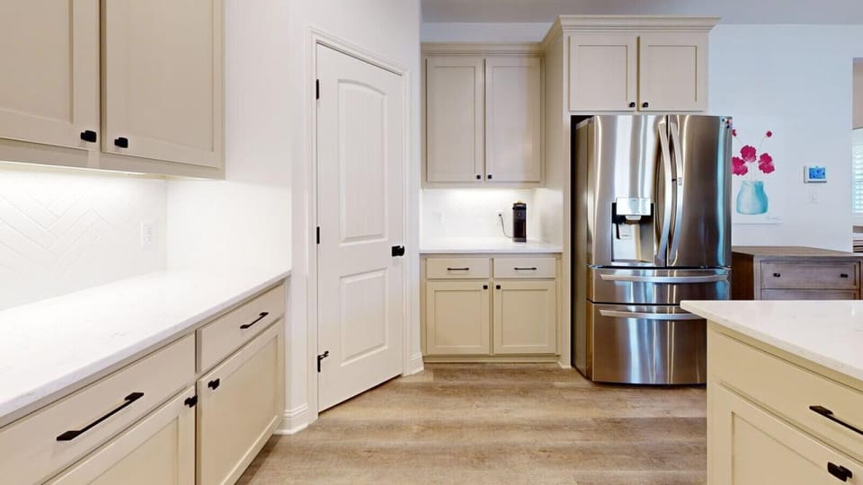 Fully stocked kitchen.