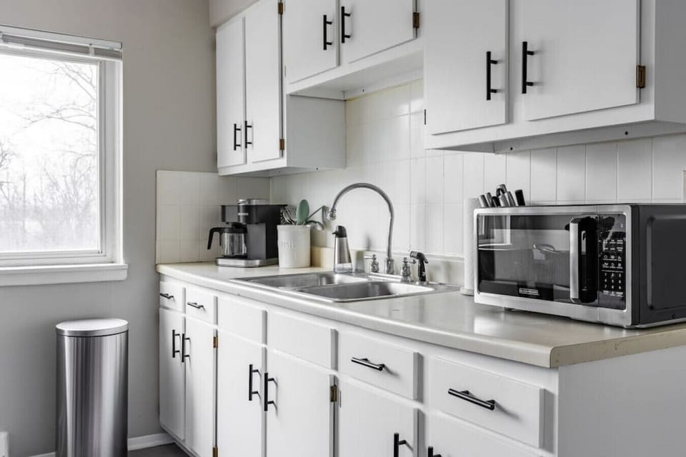 Create Delicious Meals in Our Fully-Equipped Kitchen, Just Like Home. Includes Full-Size Fridge, Stove, Microwave, Coffee Maker, Toaster, and More.