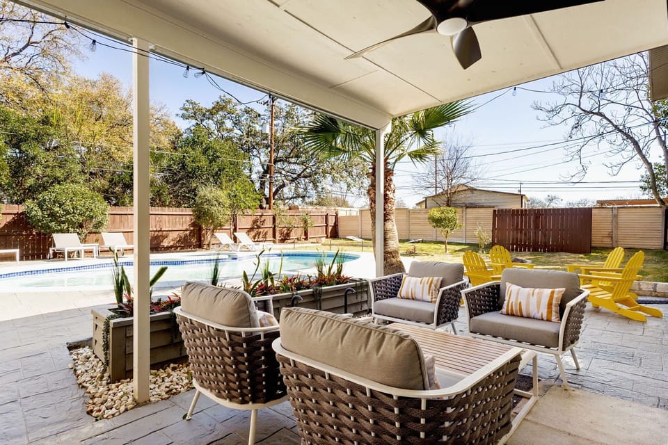 Alternate view of poolside patio seating area