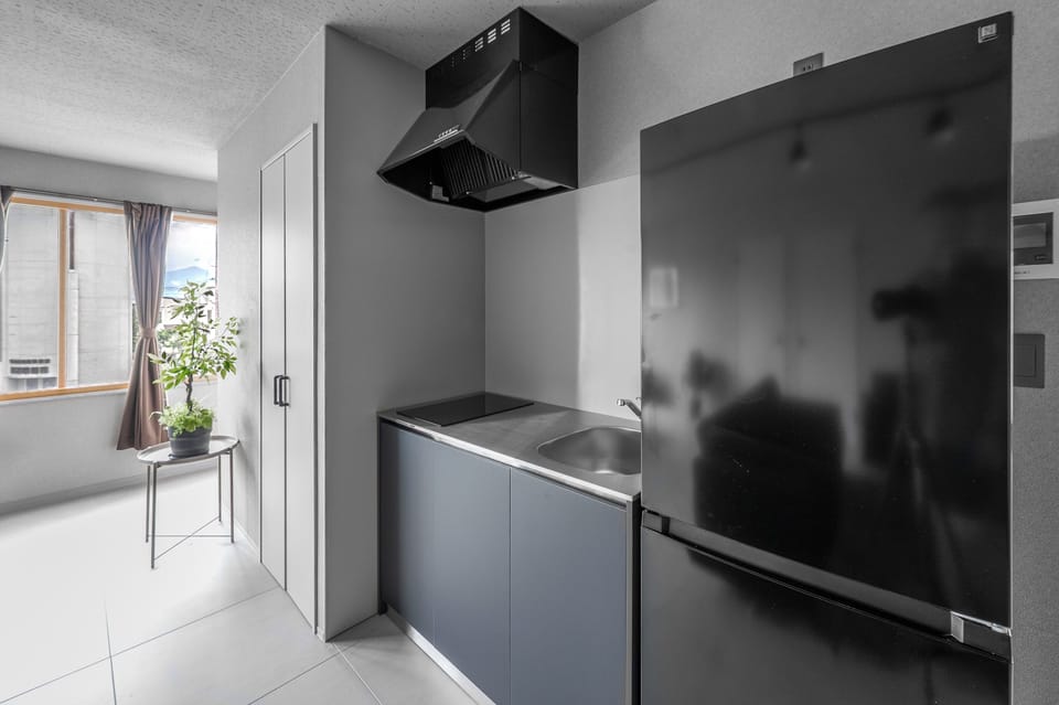 Fridge, microwave, stovetop, electric kettle