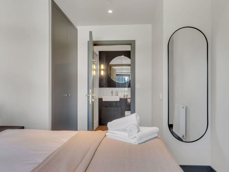 Interior Design, Floor, Bedroom, Lighting, Flooring, Bed, Linens, Bedding, Bed Sheet, Bed Frame