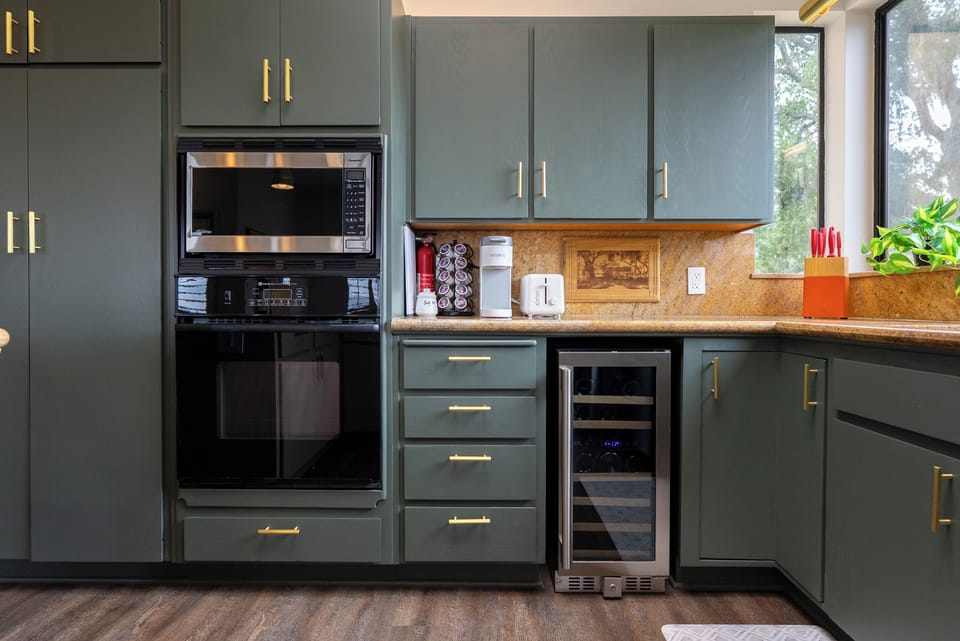 Chef’s kitchen with stainless appliances, perfect for wine-country dinners, brunches and cozy breakfasts.